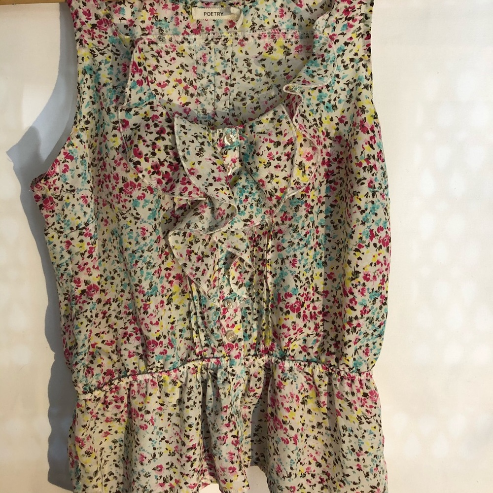 Poetry floral ruffle tank top button front